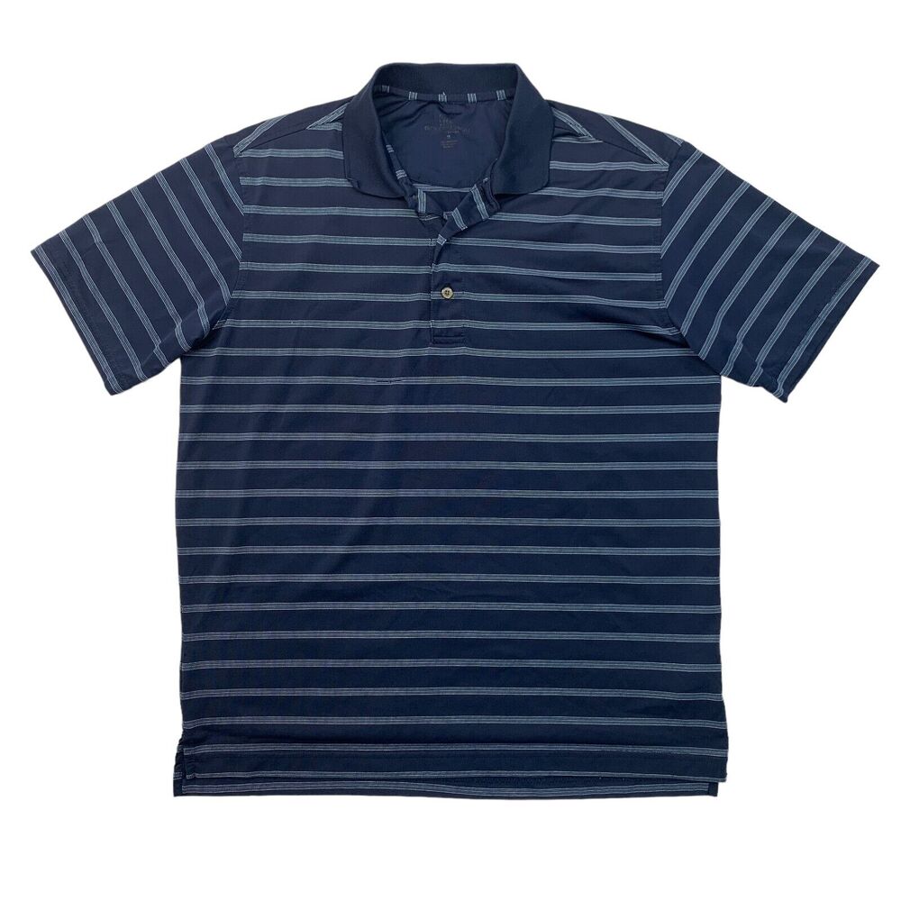 Jack Nicklaus Polo Shirt Mens M Medium Navy Blue Striped Golden Bear Performance